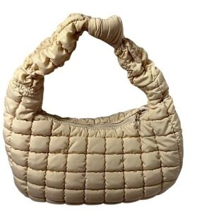 URBAN‎ EXPRESSIONS Quilted Puffer Shoulder Bag Beige Hobo Purse Women's